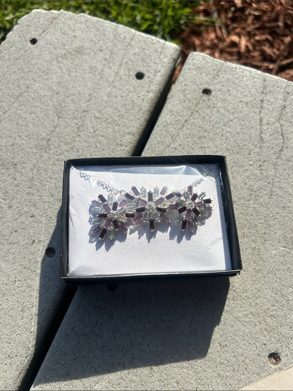 Sparkling Purple & Clear Crystal Floral Necklace
